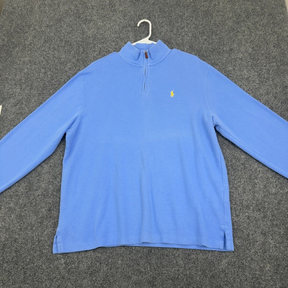 Polo Ralph Lauren Pullover Mens L Blue Cotton Estate Rib Quarter Zip Classic